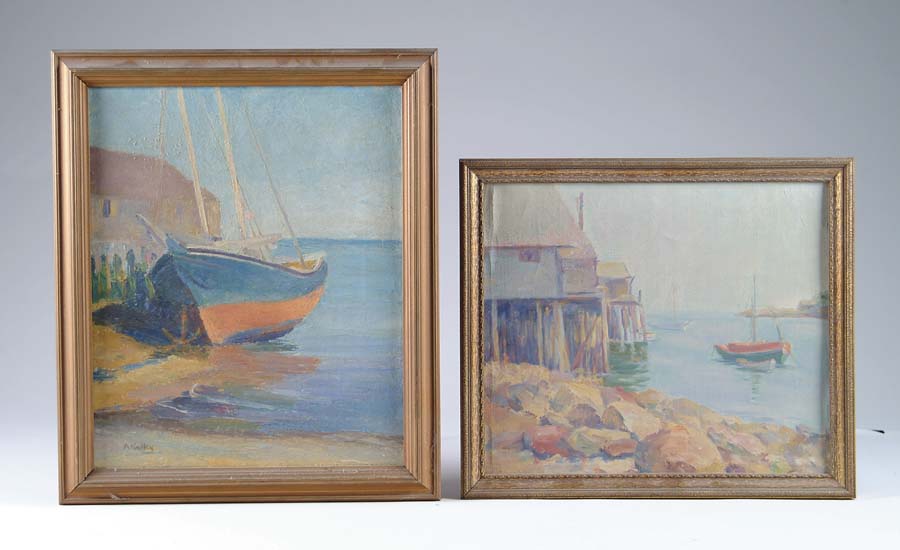 Appraisal: ARIANNA KELLEY American th C TWO HARBOR SCENE PAINTINGS Shows