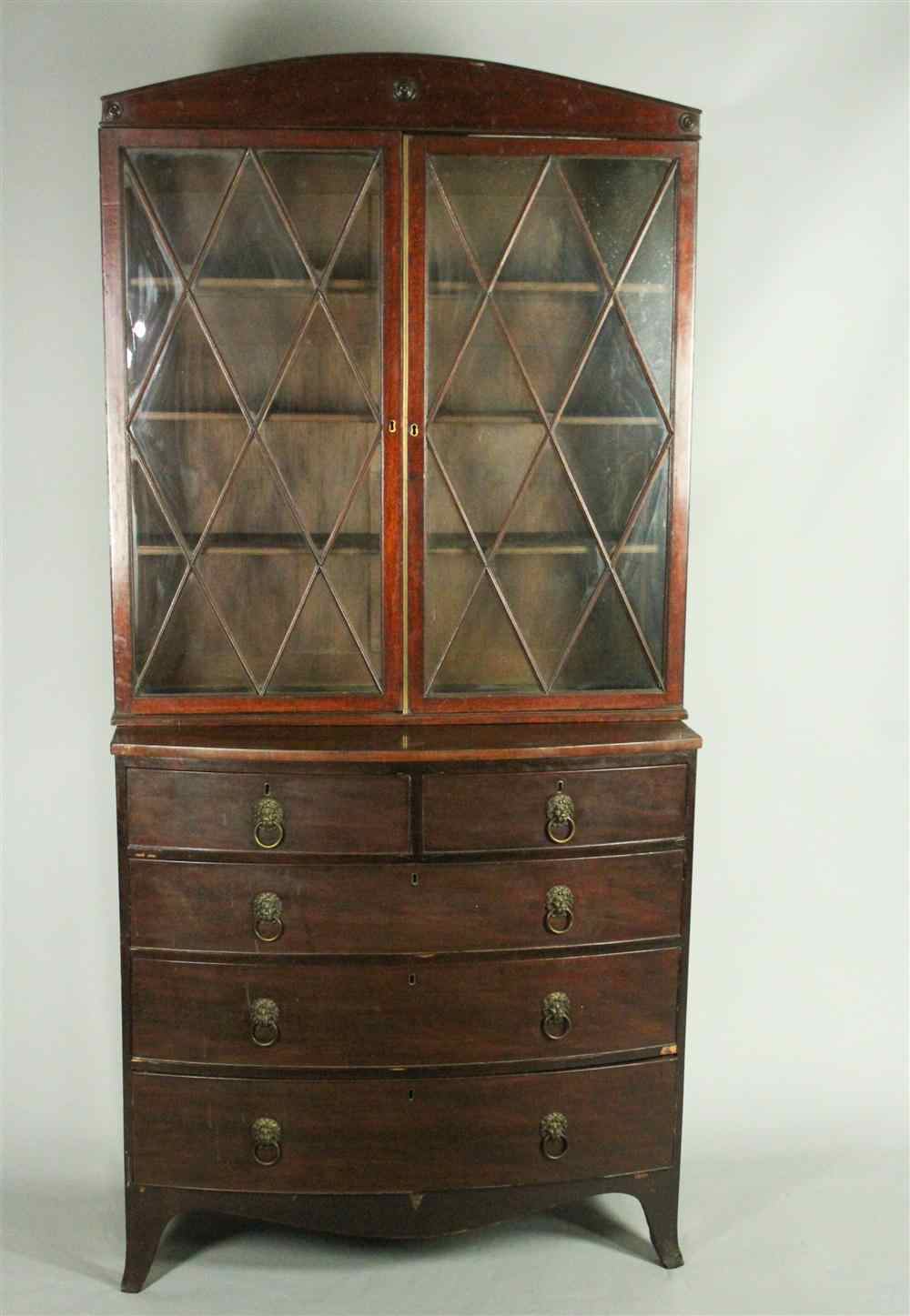 Appraisal: GEORGE III MAHOGANY CHEST OF DRAWERS WITH ASSOCIATED BOOKCASE having