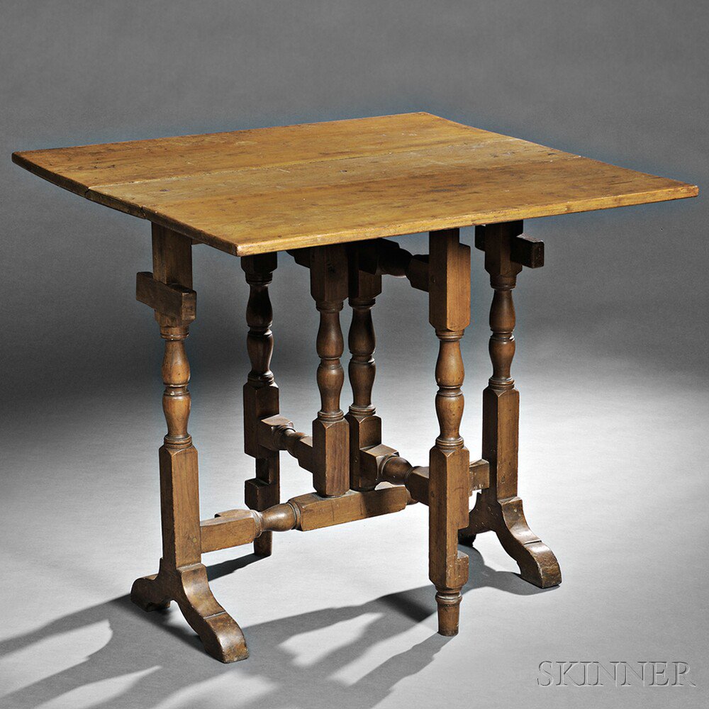 Appraisal: Cherry Tuck-away Table New England th century the rectangular hinged