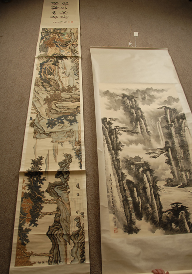 Appraisal: Two th C Landscape Painting Scrolls vertical black and white