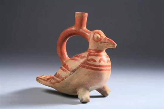 Appraisal: MOCHE POTTERY BIRD EFFIGY VESSEL Peru possibly A D -