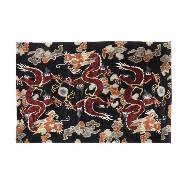 Appraisal: ATTRIBUTED THOMAS O'BRIEN DRAGON MOTIF AREA RUG Contemporary wool black