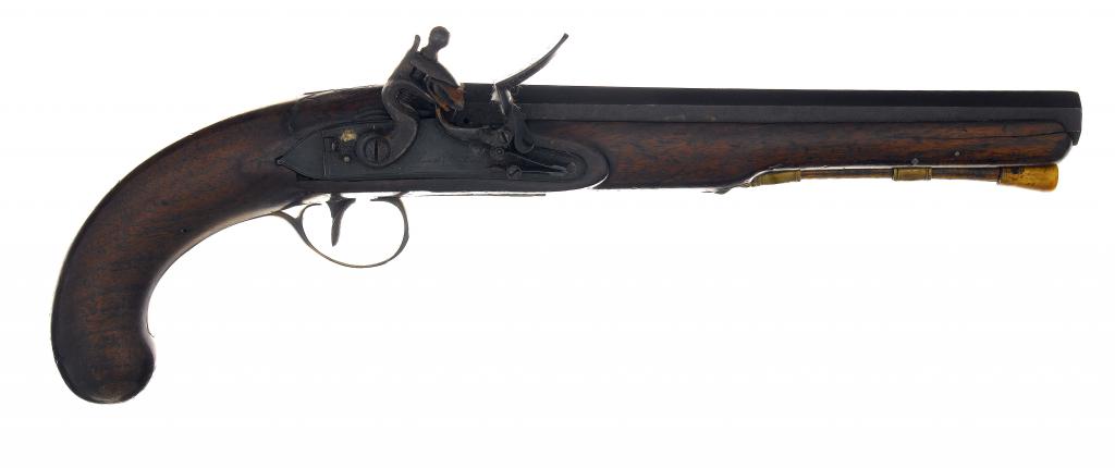 Appraisal: A FLINTLOCK DUELING PISTOL the cm octagonal swamped barrel with