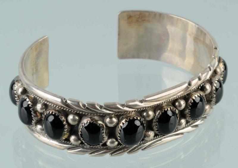 Appraisal: Native American Indian -Inch Silver Bracelet Description With black onyx