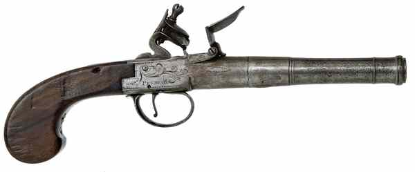 Appraisal: English Screw Barrel Box Flintlock Pistol by Pendr bore dia