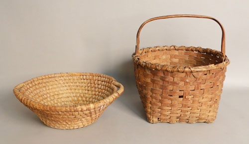 Appraisal: Rye straw basket h dia together with a split oak