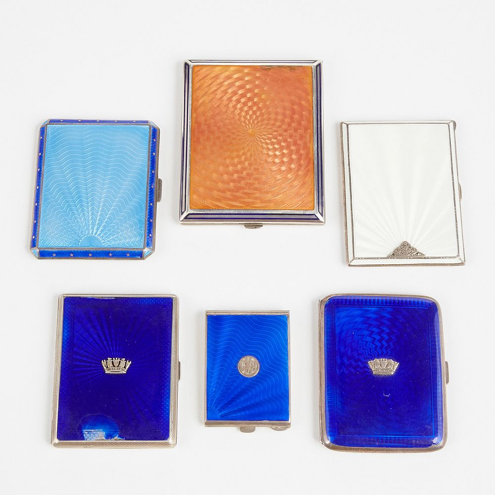 Appraisal: Grp Sterling Silver and Enameled Cigarette Cases Group of six