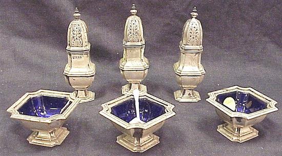 Appraisal: Sterling three English Georgian style matching open footed salts with