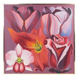 Appraisal: Lowell Nesbitt American - Red Violet Monochrome Flowers ' VI