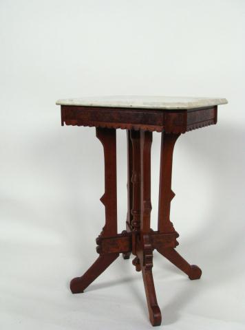 Appraisal: Eastlake Victorian Walnut Marble Top Table with burled veneer beveled