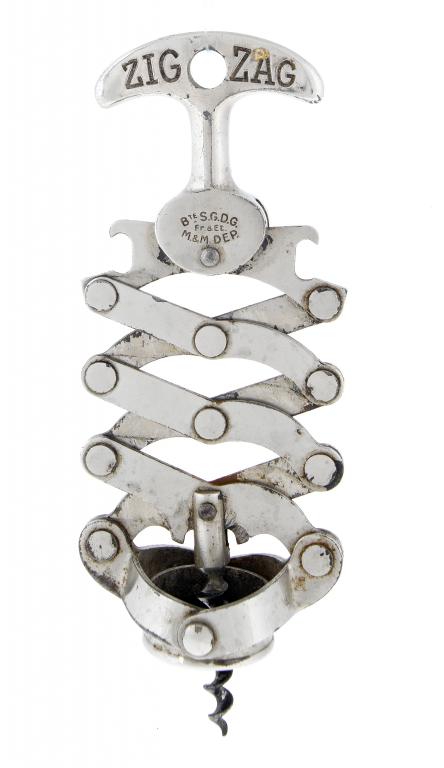 Appraisal: A FRENCH NICKEL PLATED TELESCOPIC ACTION ZIG-ZAG CORKSCREW stamped marks