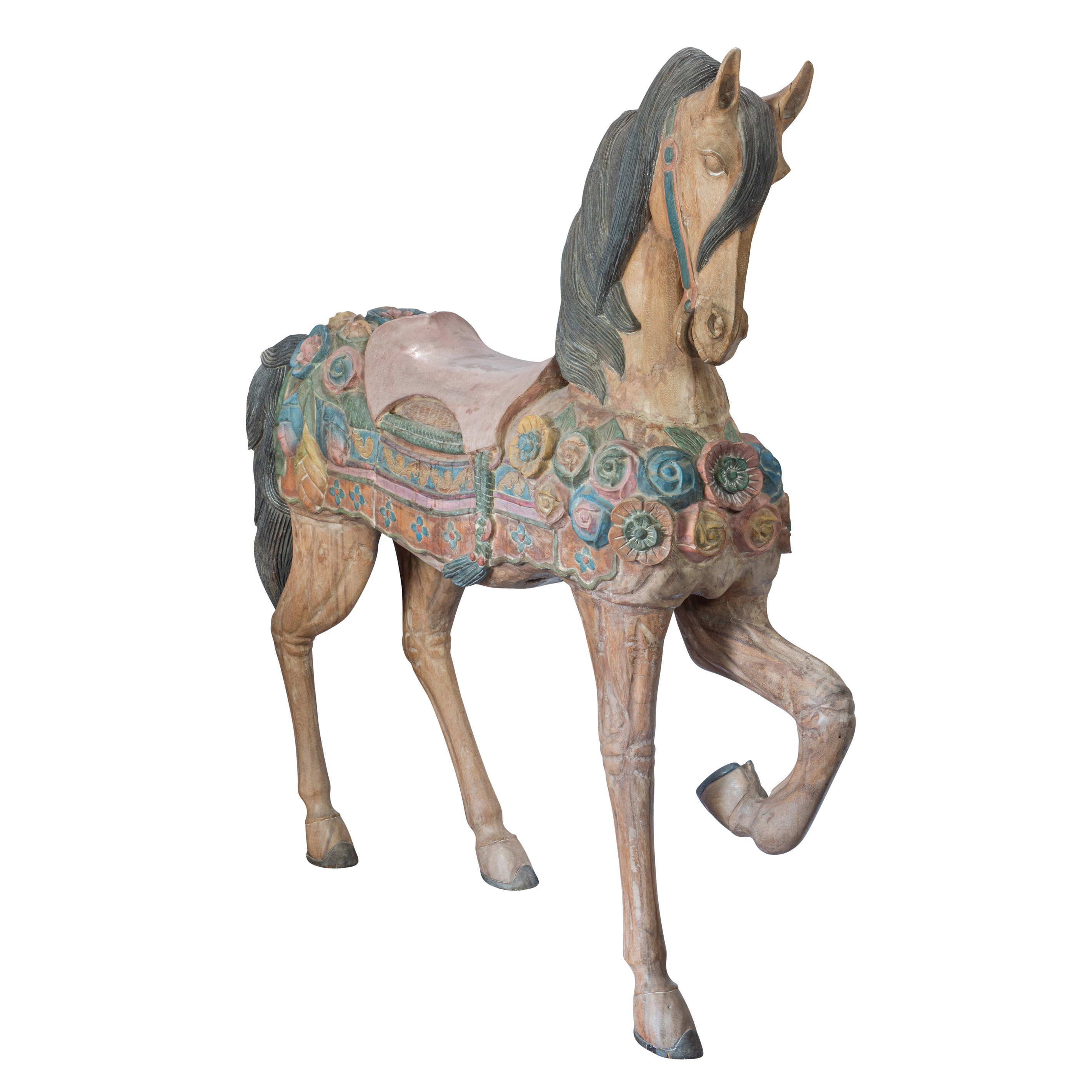 Appraisal: A CARVED WOOD AND POLYCHROME DECORATED CAROUSEL HORSE A carved