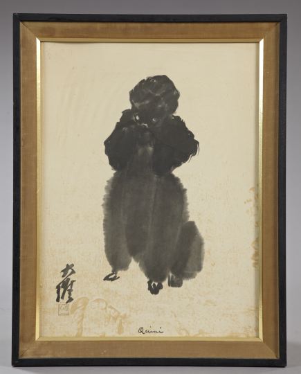 Appraisal: Unusual Japanese Ink Painting of the black poodle Quini second