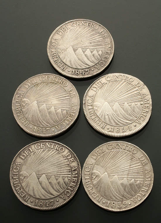 Appraisal: Five Guatemalan Mint 'Central American Republic' Silver -Reales Consisting of