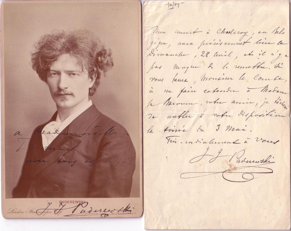 Appraisal: PADEREWSKI IGNACE JAN Two items Photograph Signed and Inscribed Autograph