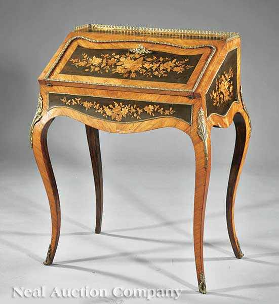 Appraisal: A Napoleon III Kingwood Parquetry Marquetry and Bronze-Mounted Bureau Pente