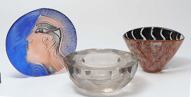 Appraisal: MATS JONASSON A Swedish moulded glass bowl depicting Egyptian head