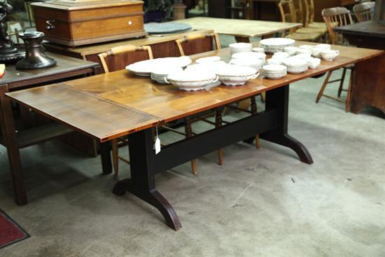 Appraisal: DAVID T SMITH TRESTLE TABLE Curly maple museum finish top