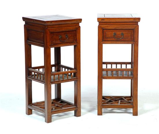 Appraisal: PAIR OF FLOWER STANDS China late th century elm One-drawer