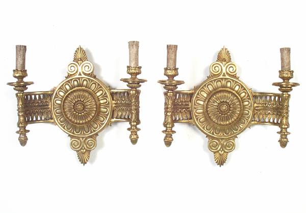 Appraisal: A pair of Louis XVI style two light sconces height