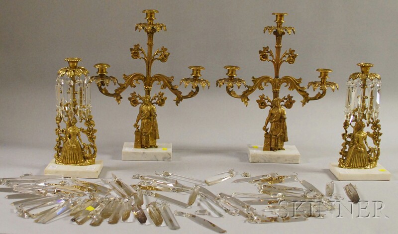 Appraisal: Pair of Brass Oriental Figural Garniture Candelabras and a Pair