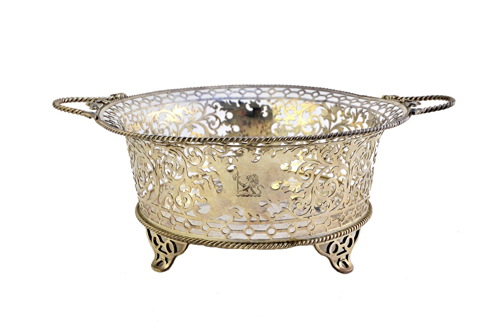 Appraisal: A silver twin handled basket of pierced circular form with