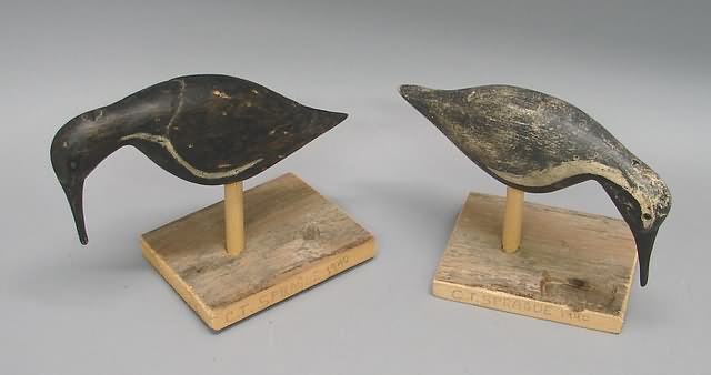 Appraisal: Two plover stick-up decoys on wooden stands both marked C