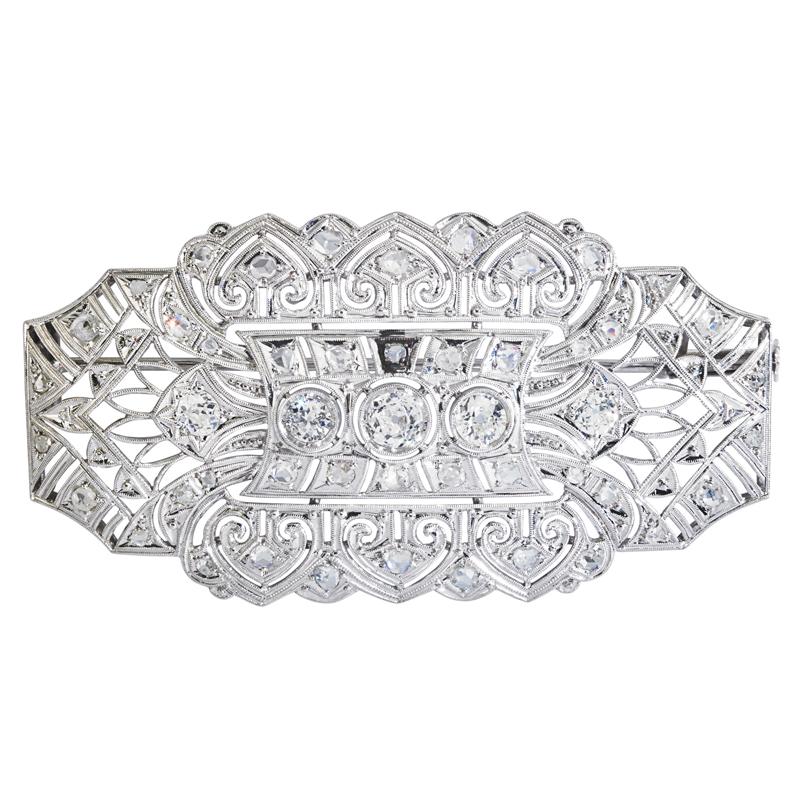 Appraisal: ART DECO DIAMOND AND PLATINUM PANEL BROOCH Condition Report Tested