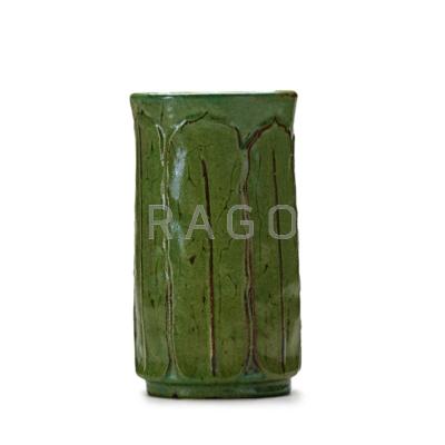 Appraisal: W J WALLEY Vase with leaves in green glaze Worcester