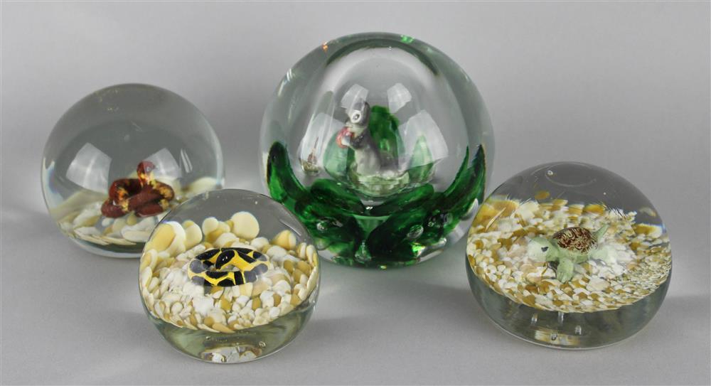 Appraisal: GROUP OF FOUR JOE ZIMMERMAN PAPERWEIGHTS including a large weight