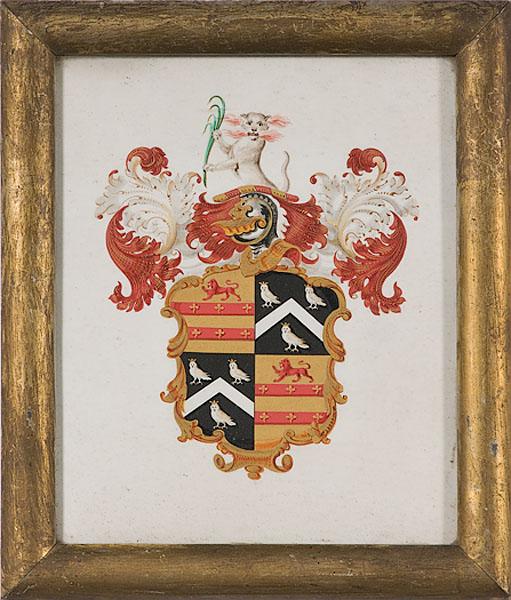 Appraisal: BRITISH COAT OF ARMS Oil on paper unsigned x in