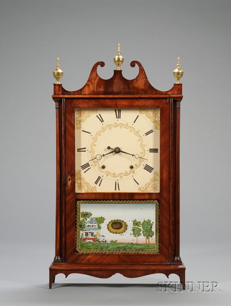 Appraisal: Mahogany Pillar and Scroll Clock by Eli Samuel Terry Plymouth