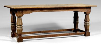 Appraisal: Baroque carved oak refectory table oak throughout with carved skirt