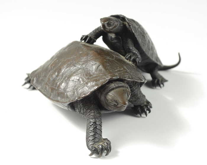 Appraisal: JAPANESE BRONZE MINIATURE TURTLE GROUPING signed and measuring h x