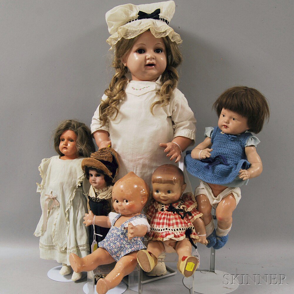 Appraisal: Group of Six Early Composition and Celluloid Dolls two marked