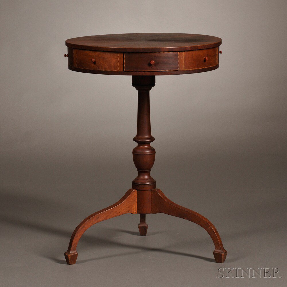 Appraisal: George III-style Mahogany-veneer Drum Table th century the circular rotating