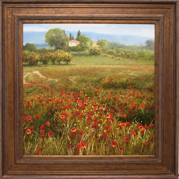 Appraisal: K GOAMS OIL ON CANVAS wild flowers with French villa