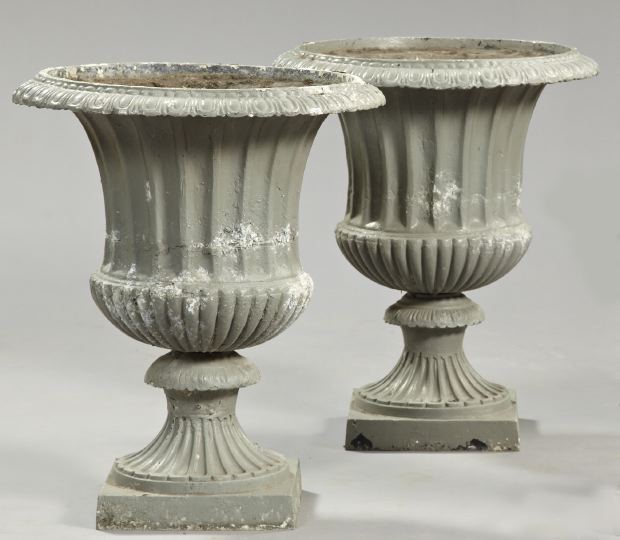 Appraisal: Pair of Polychromed Cast-Iron Garden Urns of campana form each