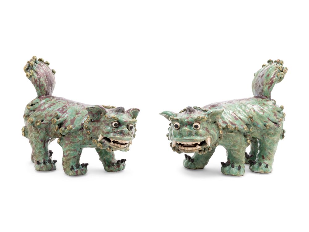 Appraisal: A Pair of Shiwan Red and Green Glazed Stoneware Figures