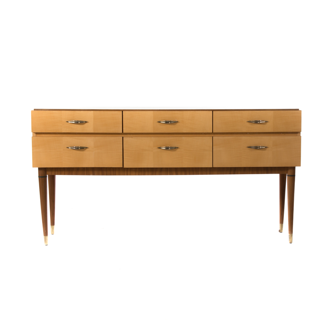 Appraisal: Mid-century maple blonde mahogany sideboard circa six short drawers in