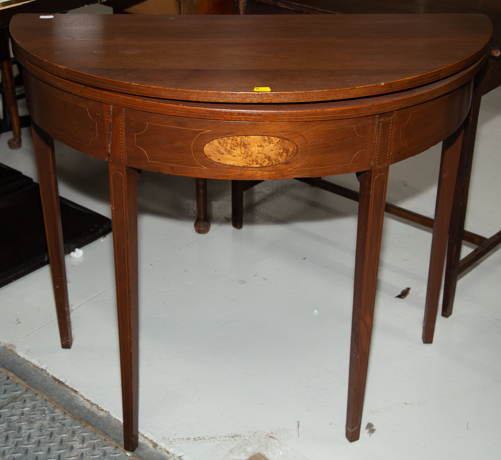 Appraisal: HEPPLEWHITE STYLE DEMILUNE CARD TABLE Parts early th century with