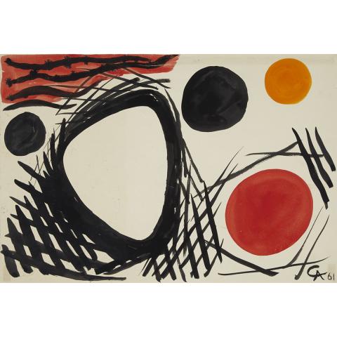 Appraisal: Alexander Calder - ORANGE RED AND BLACK DISCS American Gouache