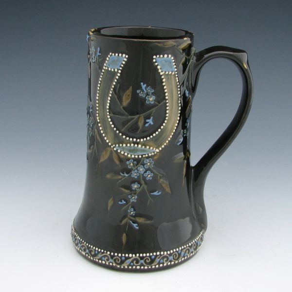 Appraisal: Very unusual Weller Dickensware mug with heavy slip-decorated horseshoe and