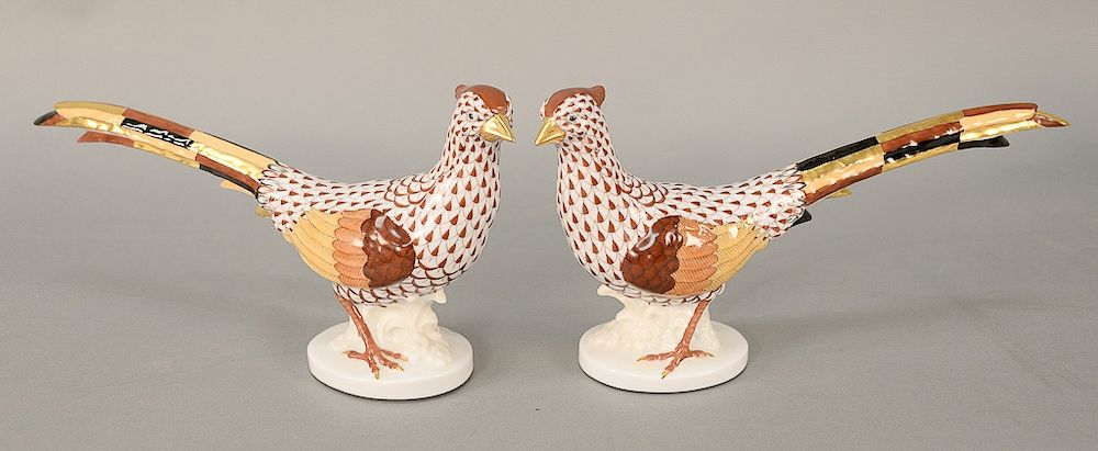 Appraisal: Pair of large Herend porcelain pheasant in brown fishnet and