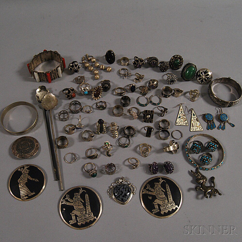 Appraisal: Group of Mostly Sterling Silver Jewelry primarily Mexican some signed