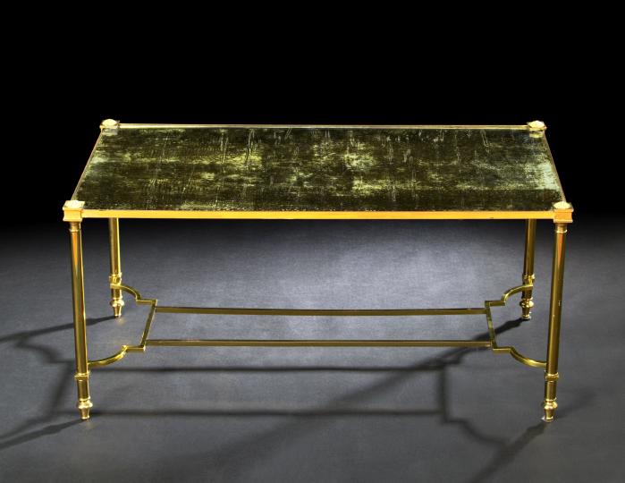 Appraisal: Louis XVI-Style Gilt-Metal and Smoked Glass Cocktail Table early th