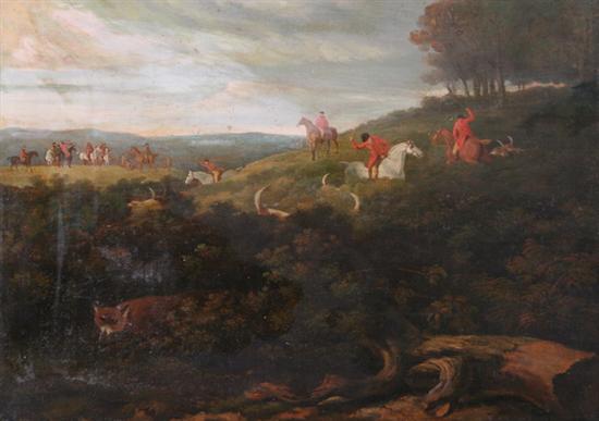 Appraisal: AMERICAN SCHOOL th century FOX HUNT oil on canvas -