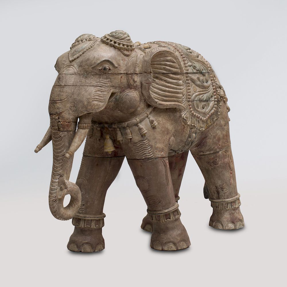 Appraisal: Indian Carved Hardwood Elephant With slight traces of paint throughout