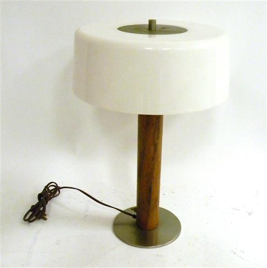 Appraisal: Mid Century table lamp wood column flat dome white shade