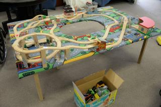 Appraisal: Custom Thomas the Tank Engine train table with trains ht